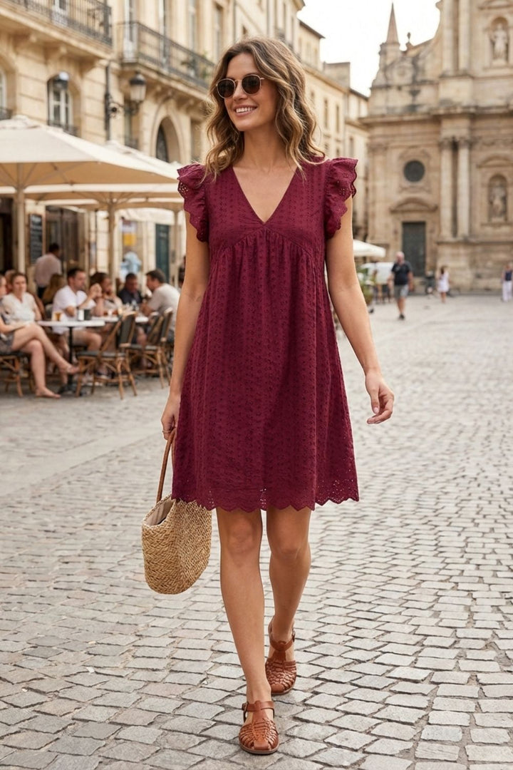 Damen Eyelet Minikleid – Babydoll – Outfit-Look