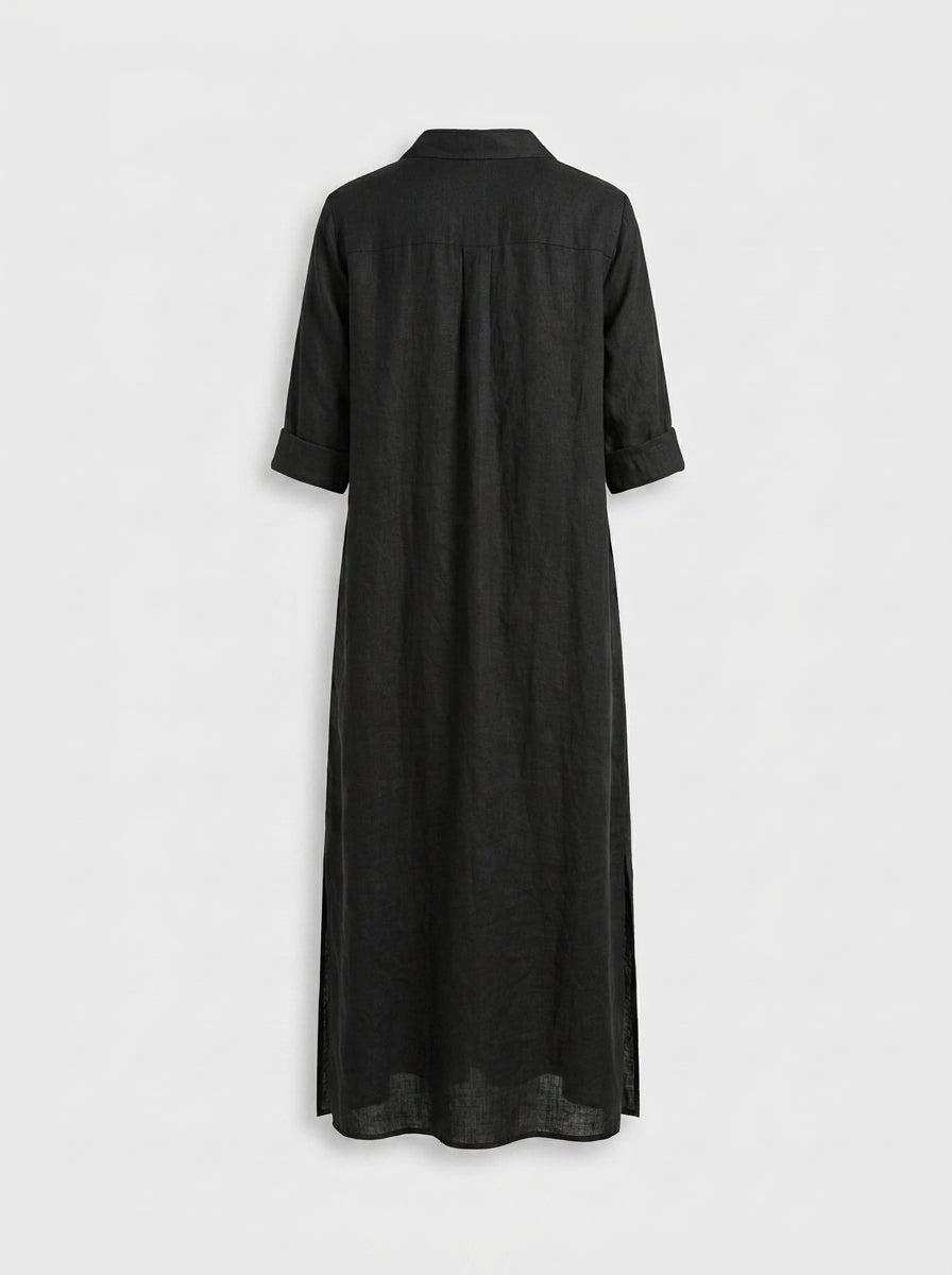 Damen Hemdblusenkleid lang mit Knopfleiste