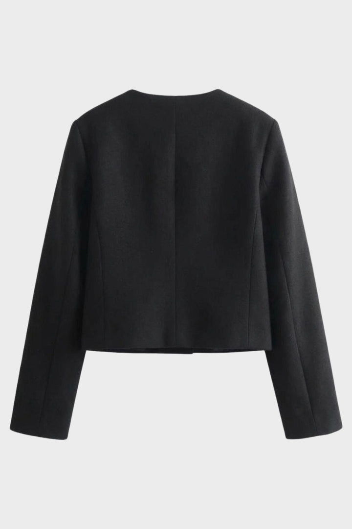Damen Jacke Kurz Rundhals mit Knopfleiste und Taschen