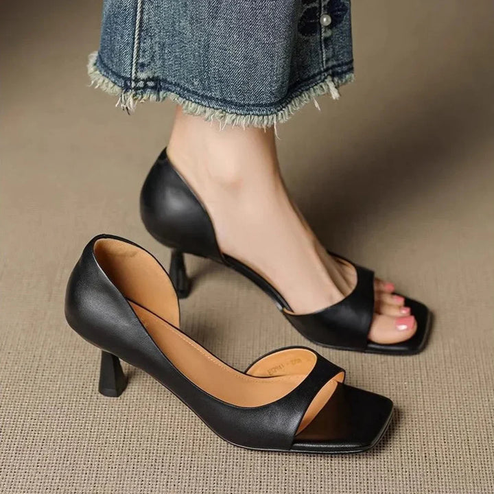 Damen Leder High Heels mit eckiger Spitze