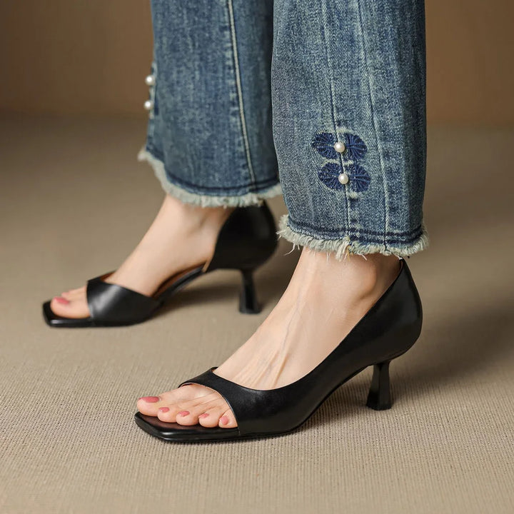 Damen Leder High Heels mit eckiger Spitze