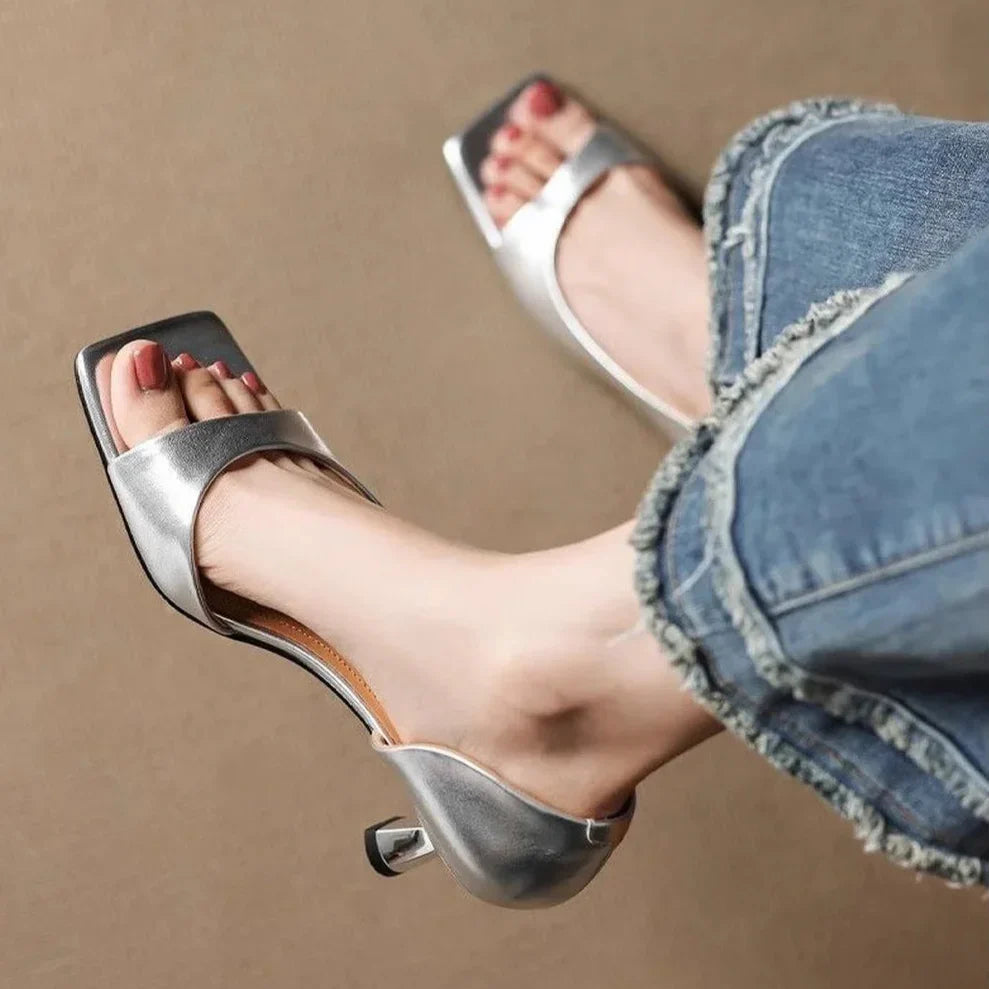 Damen Leder High Heels mit eckiger Spitze