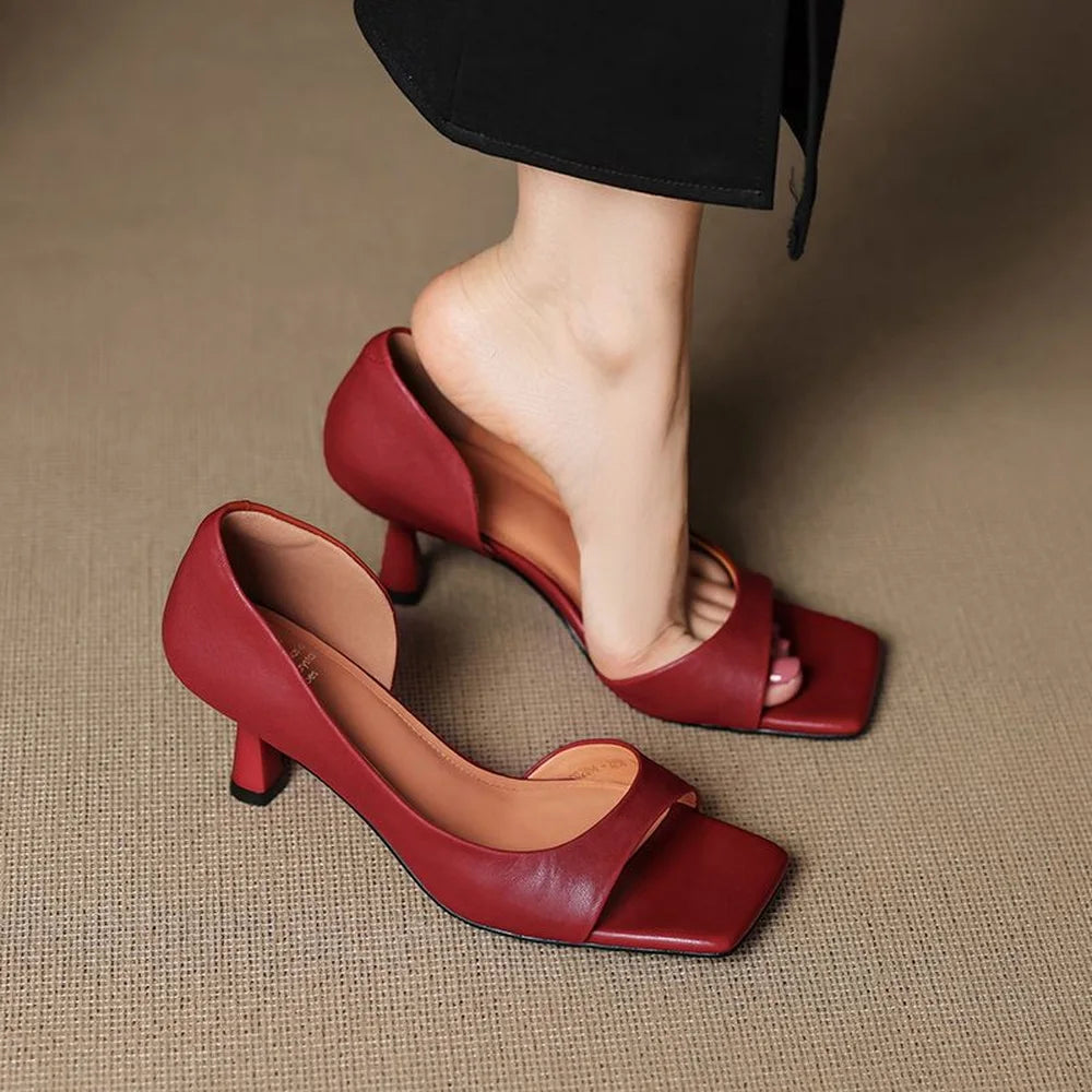 Damen Leder High Heels mit eckiger Spitze