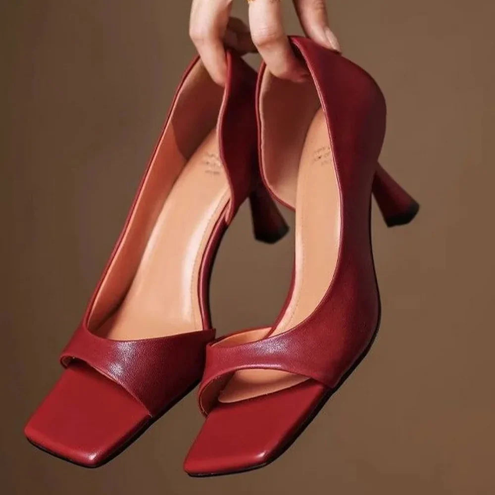Damen Leder High Heels mit eckiger Spitze