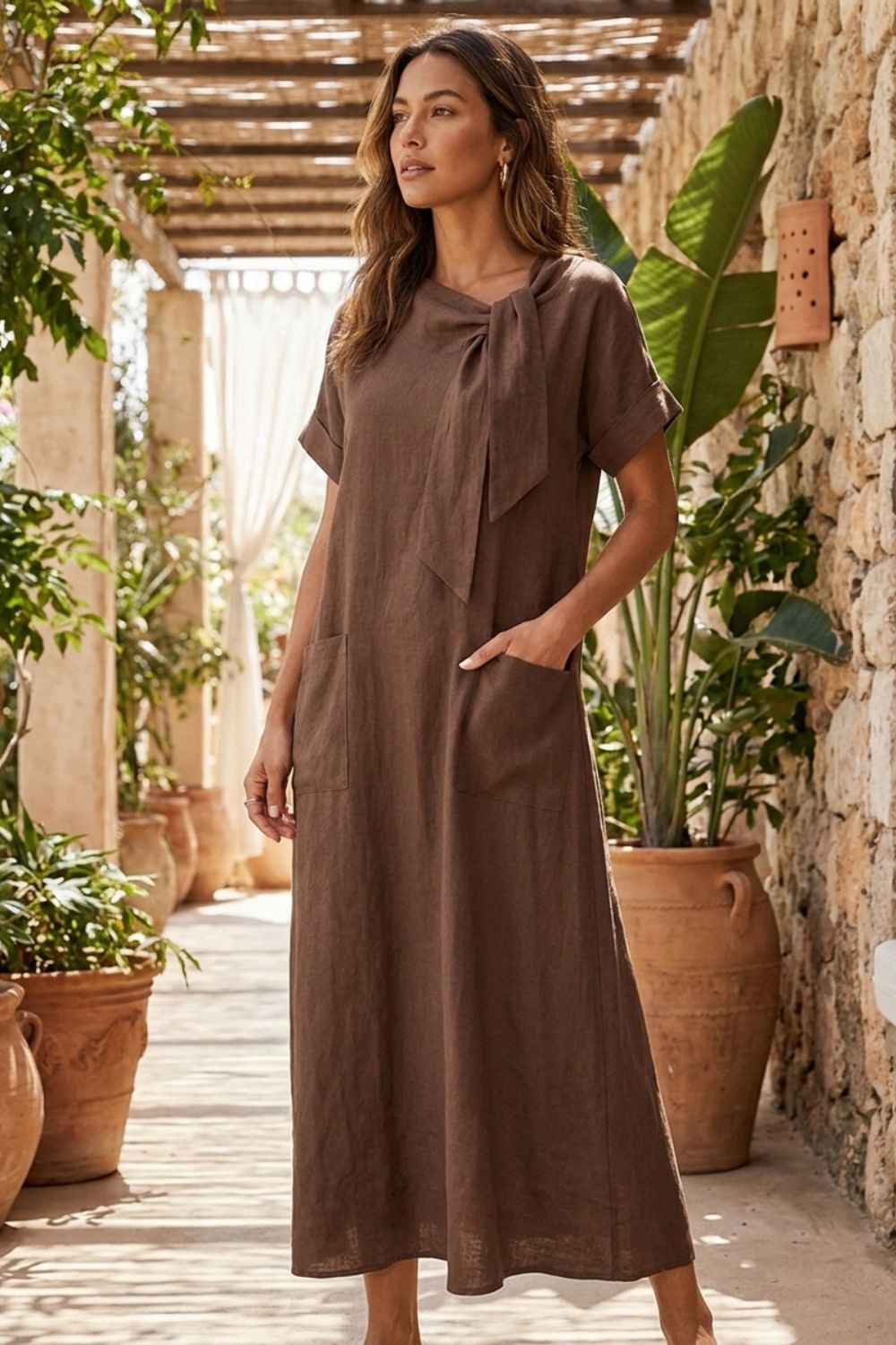Damen Loose Maxikleid | Rundhals – Tragestil-Beispiel