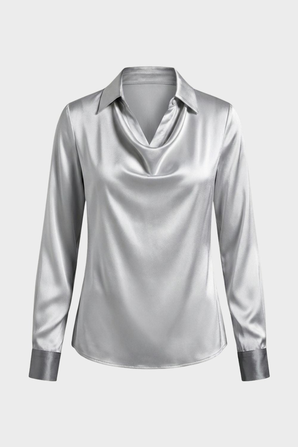 Damen Satin Bluse – Wasserfall – Detail Verarbeitung