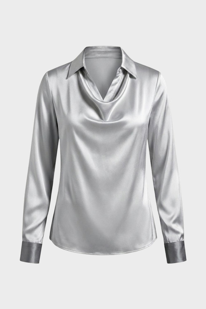 Damen Satin Bluse – Wasserfall – Detail Verarbeitung