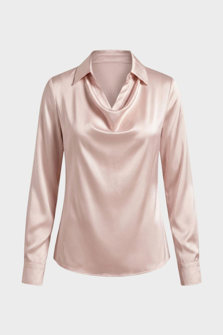 Damen Satin Bluse – Wasserfall – Tragestil-Beispiel