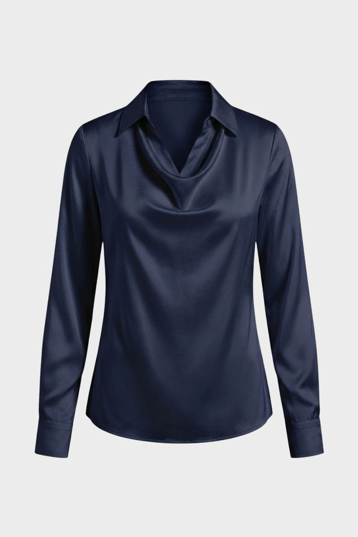 Damen Satin Bluse – Wasserfall – Material-Detail