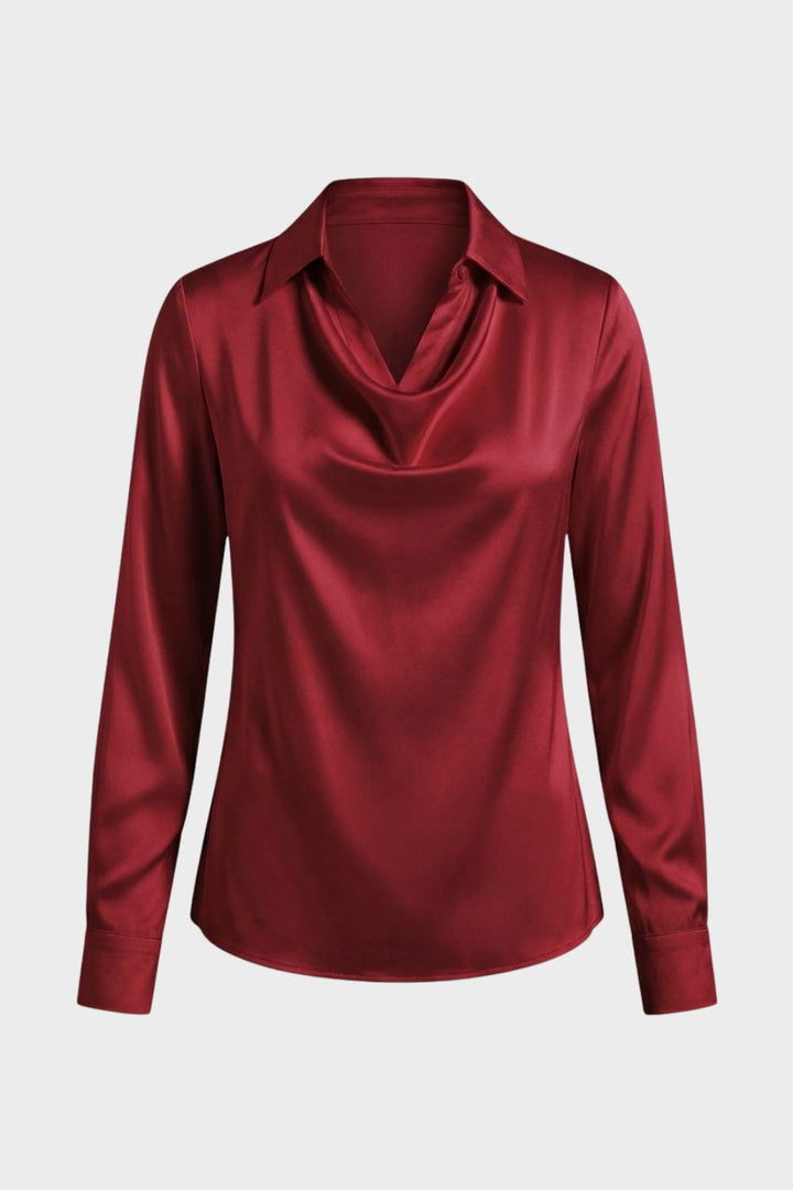 Damen Satin Bluse – Wasserfall – Rückansicht