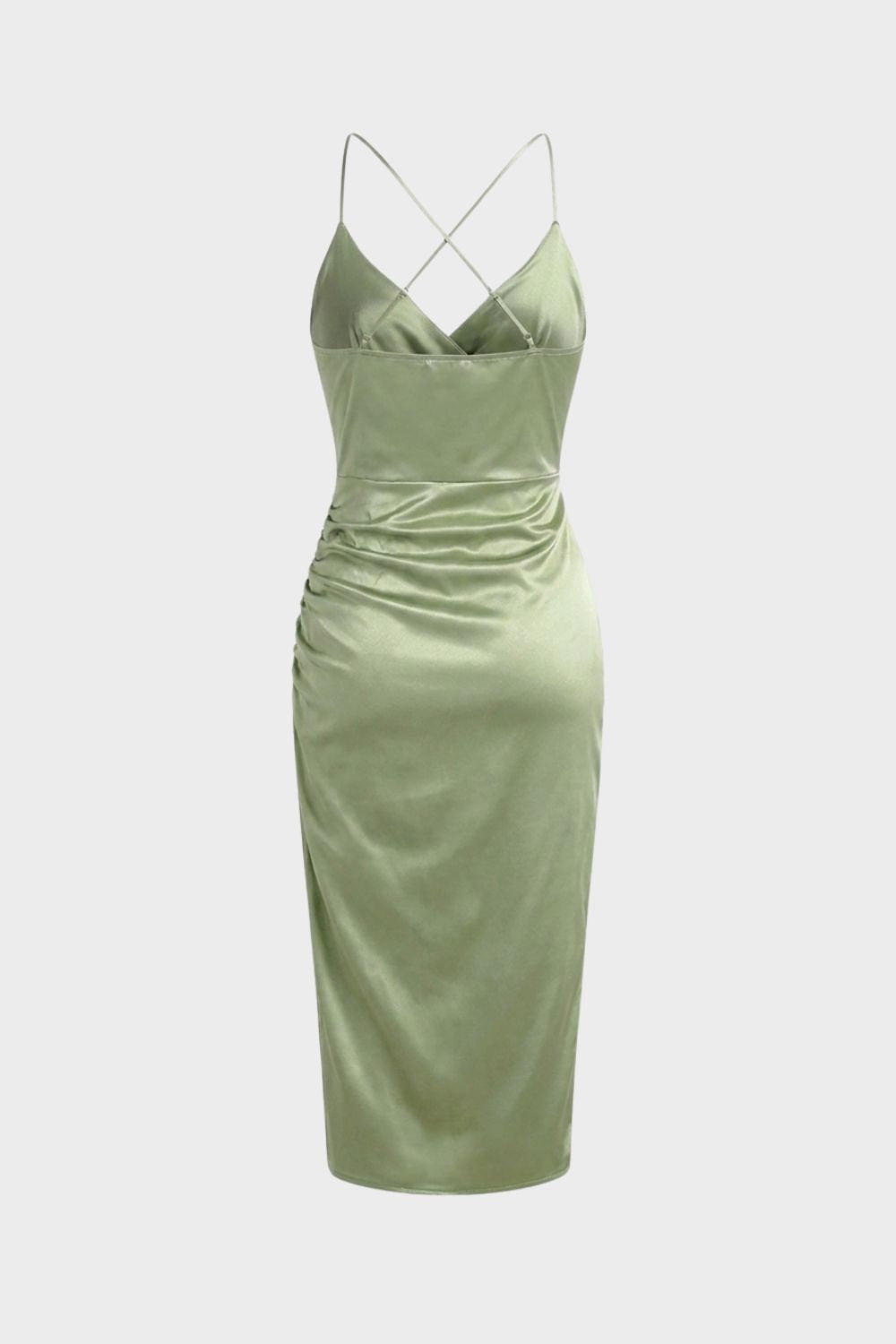Damen Satin Maxikleid mit Wickeloptik und Schlitz