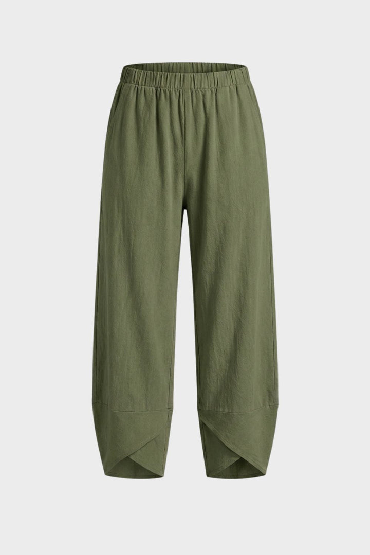 Damen Stoffhose mit Gummibund und weitem Bein