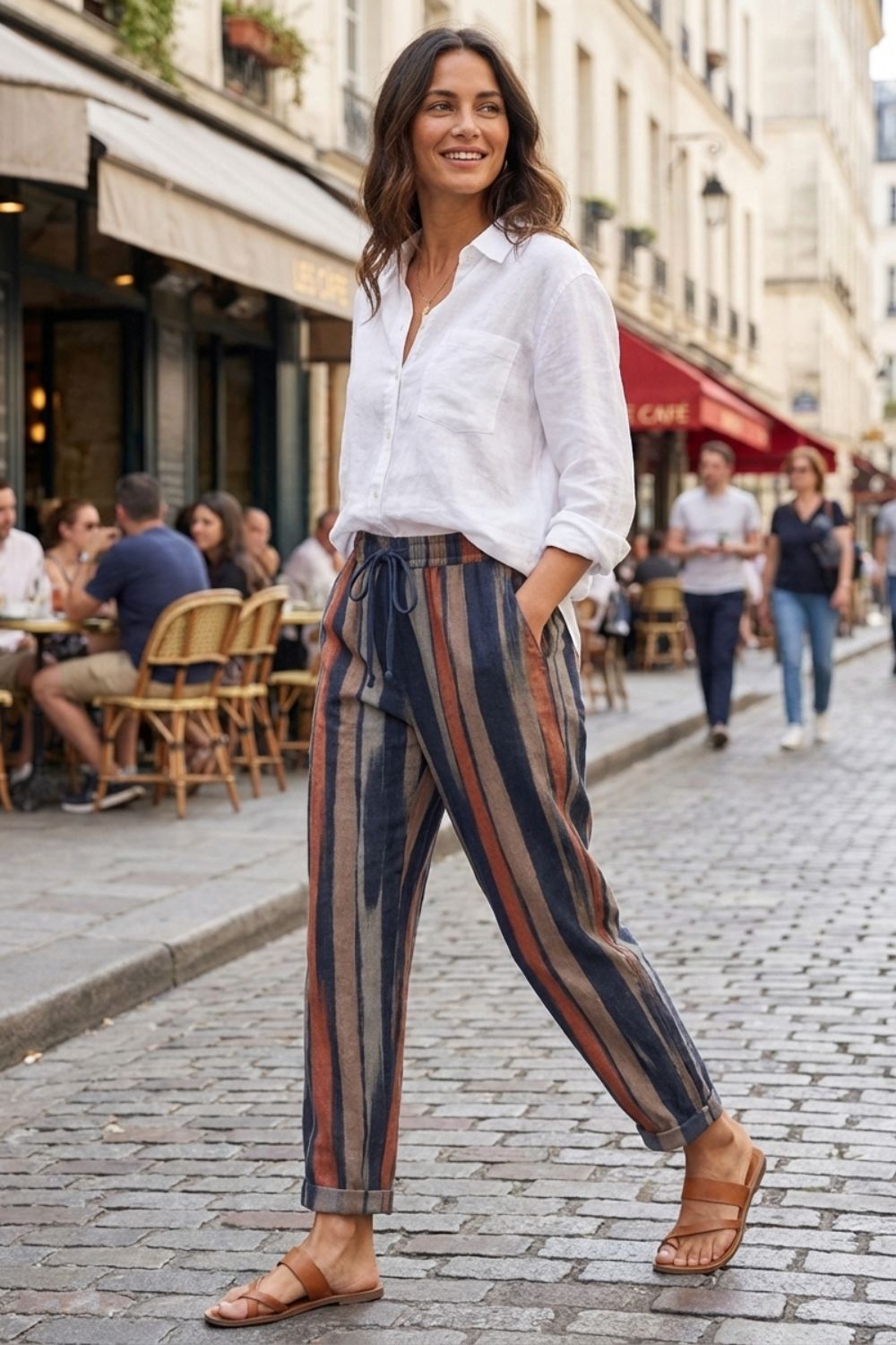 Damen Streifen Hose – Sommer – Sicht von oben