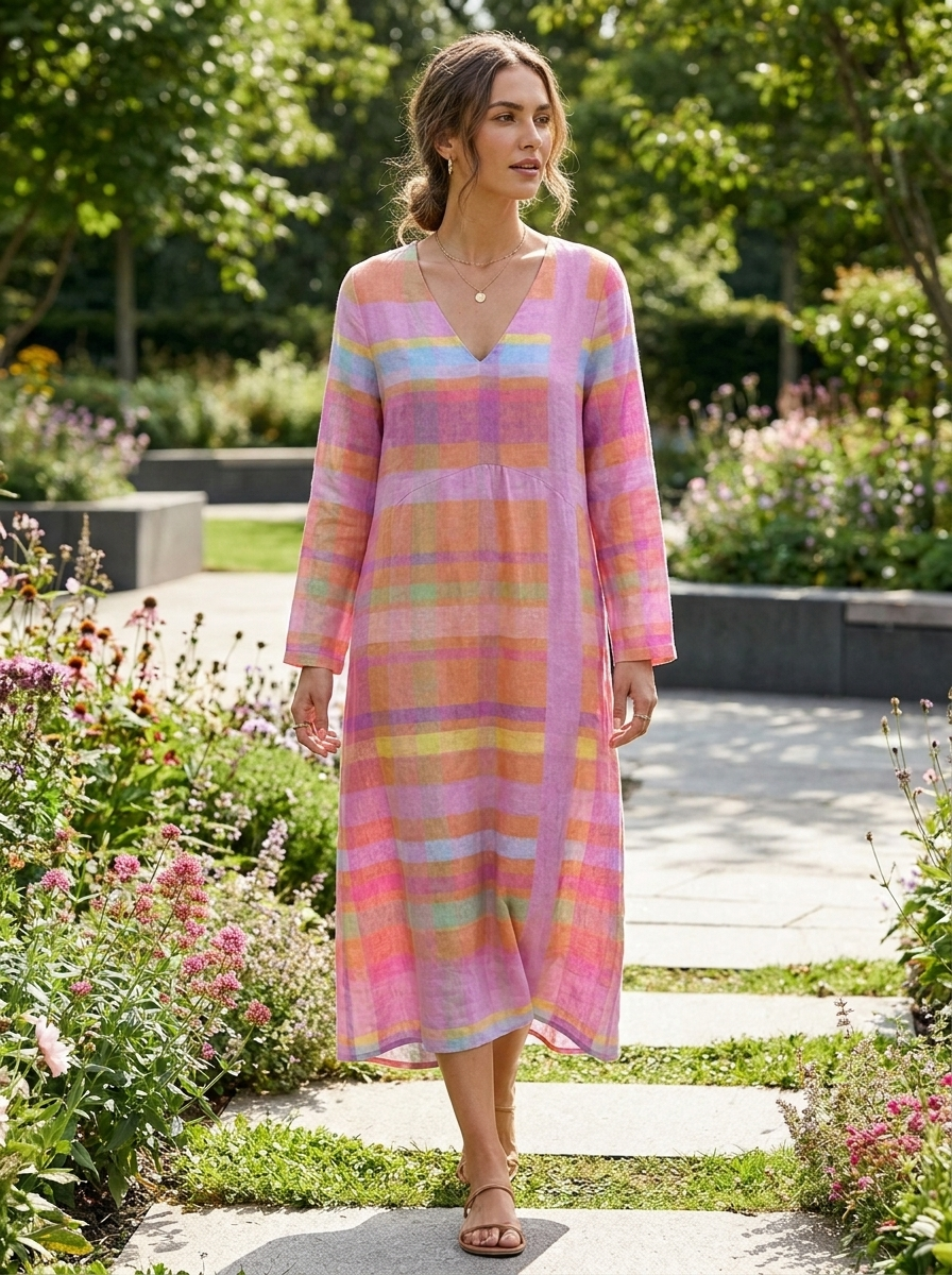 Damen Streifen Maxikleid – Pastell – Sicht von oben
