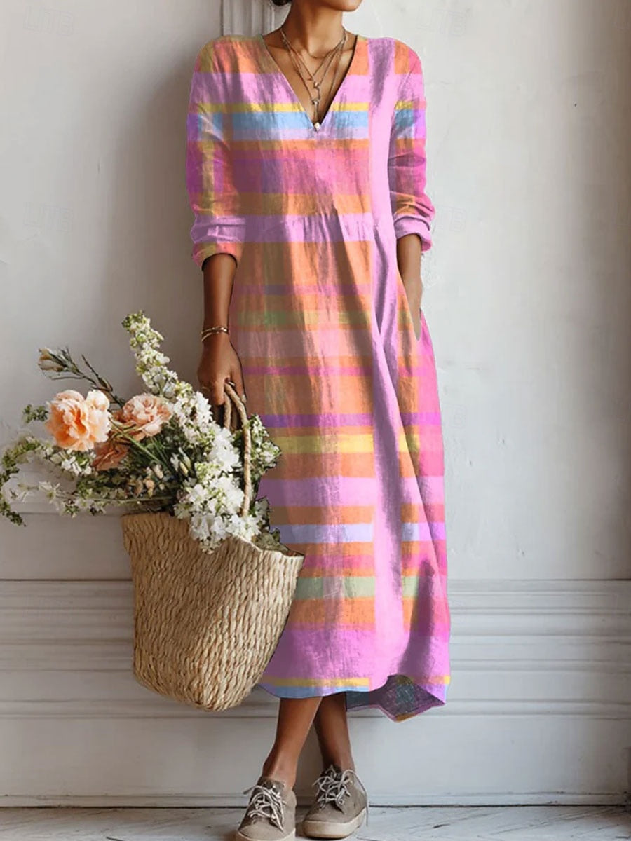 Damen Streifen Maxikleid – Pastell – Lifestyle-Look