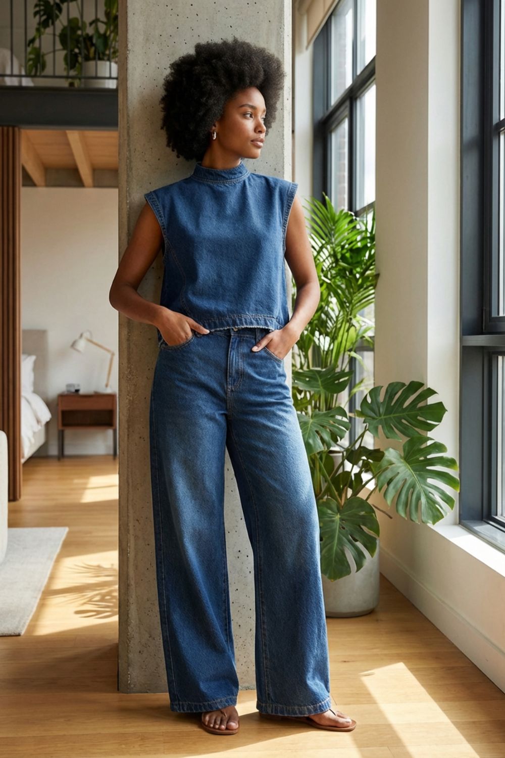 Damen Twin-Set | Top und Wide-Leg Hose – Material-Detail