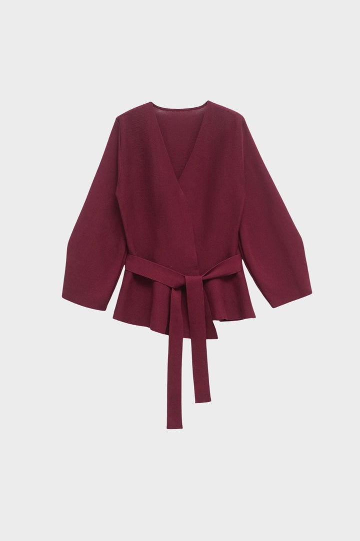 Damen Wickelbluse mit Gürtel und V-Ausschnitt