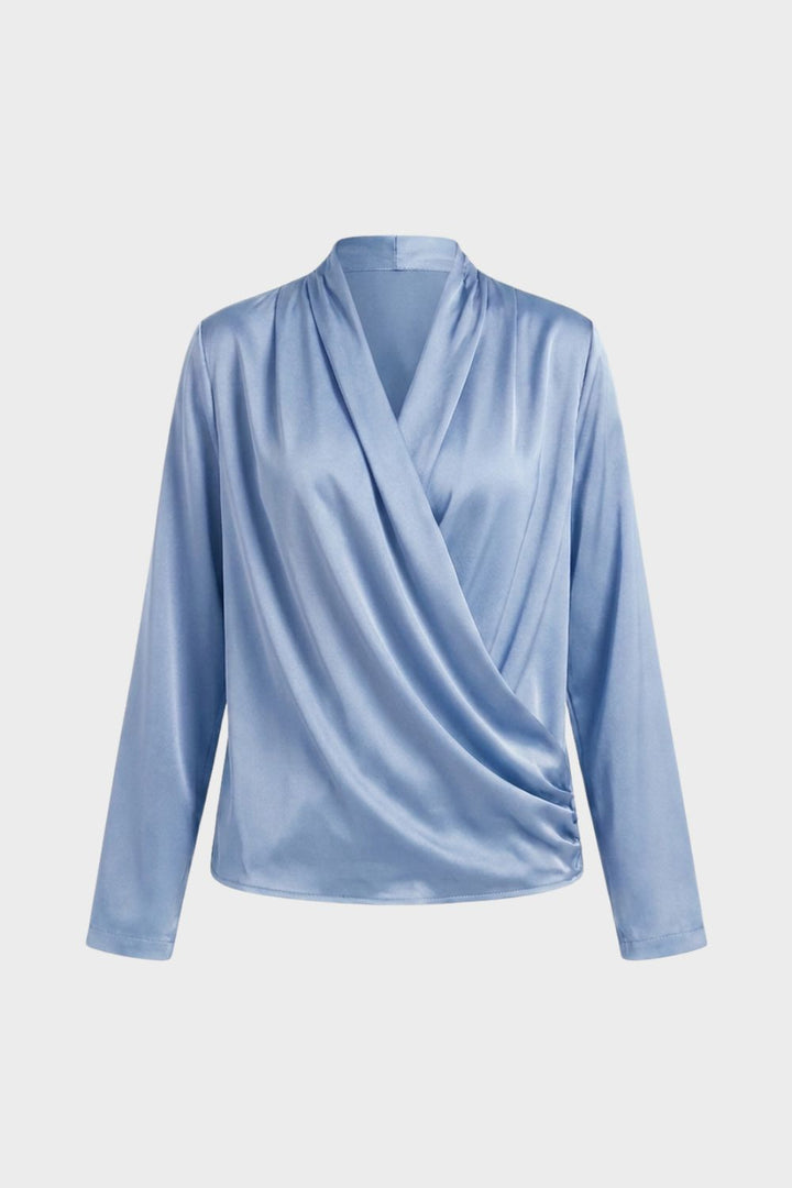 Damen Wickelbluse mit V-Ausschnitt und Langarm