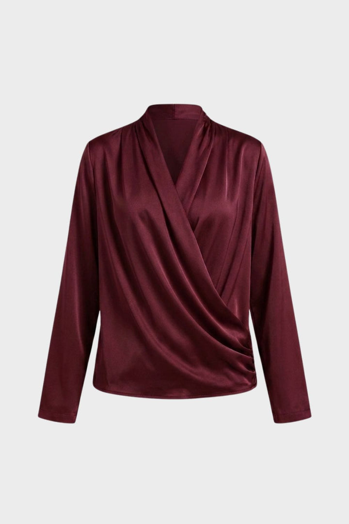 Damen Wickelbluse mit V-Ausschnitt und Langarm