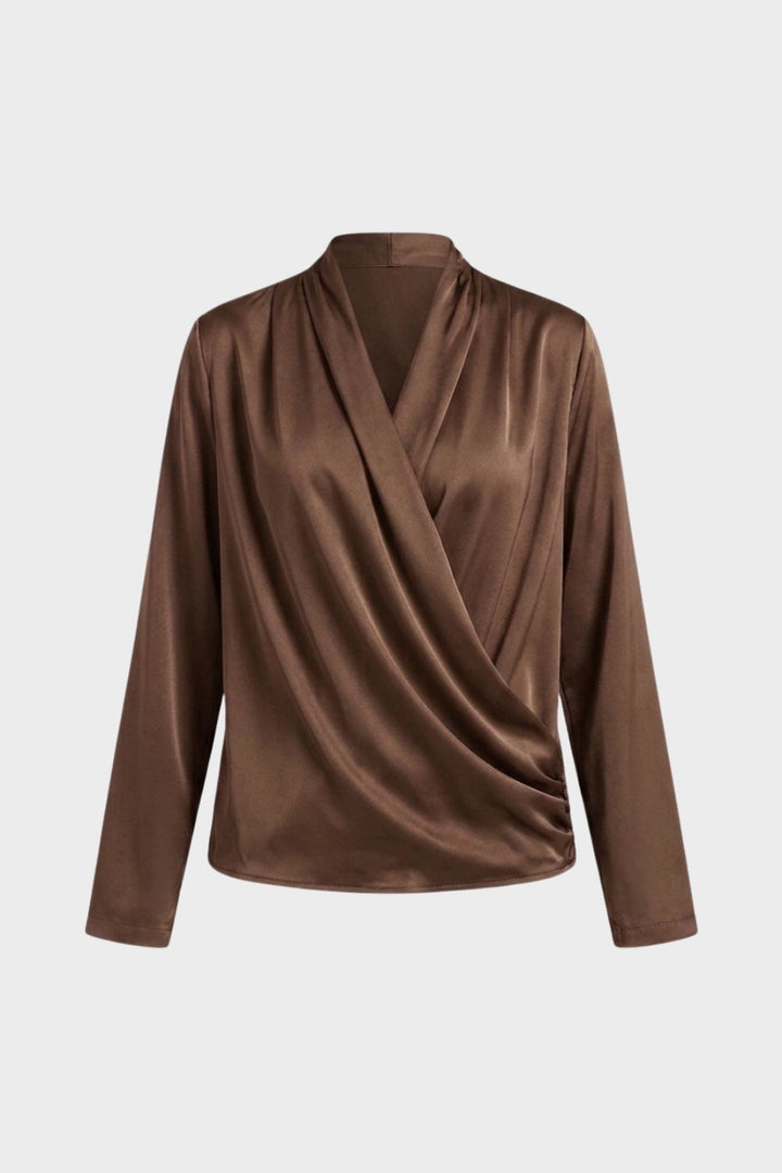Damen Wickelbluse mit V-Ausschnitt und Langarm