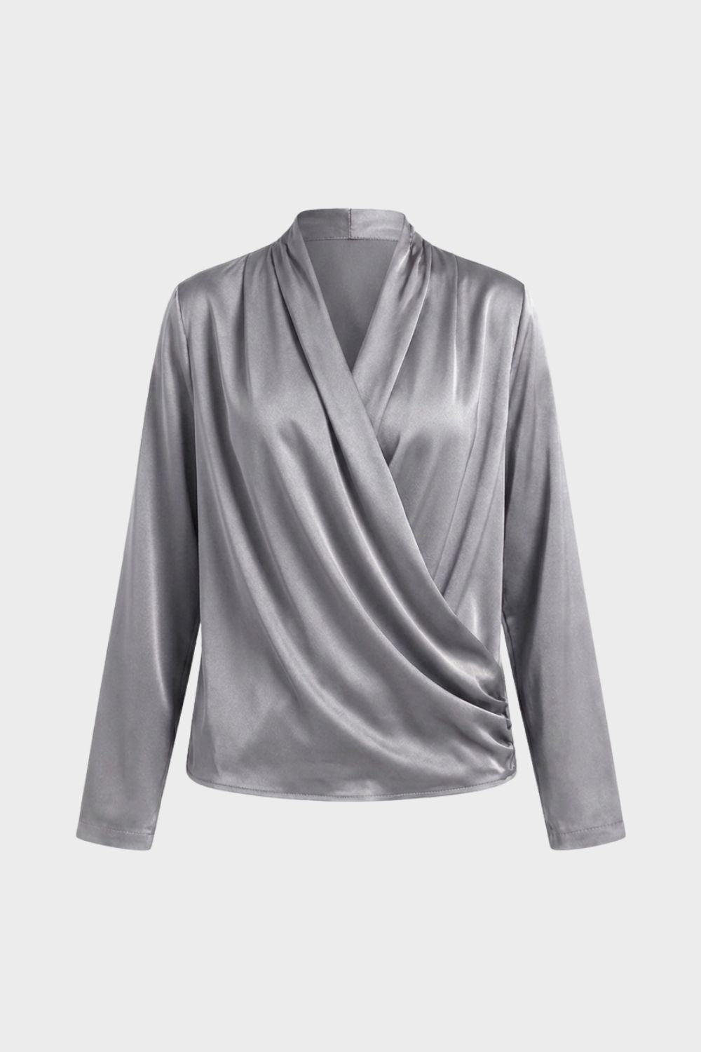 Damen Wickelbluse mit V-Ausschnitt und Langarm