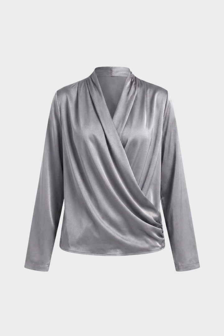 Damen Wickelbluse mit V-Ausschnitt und Langarm