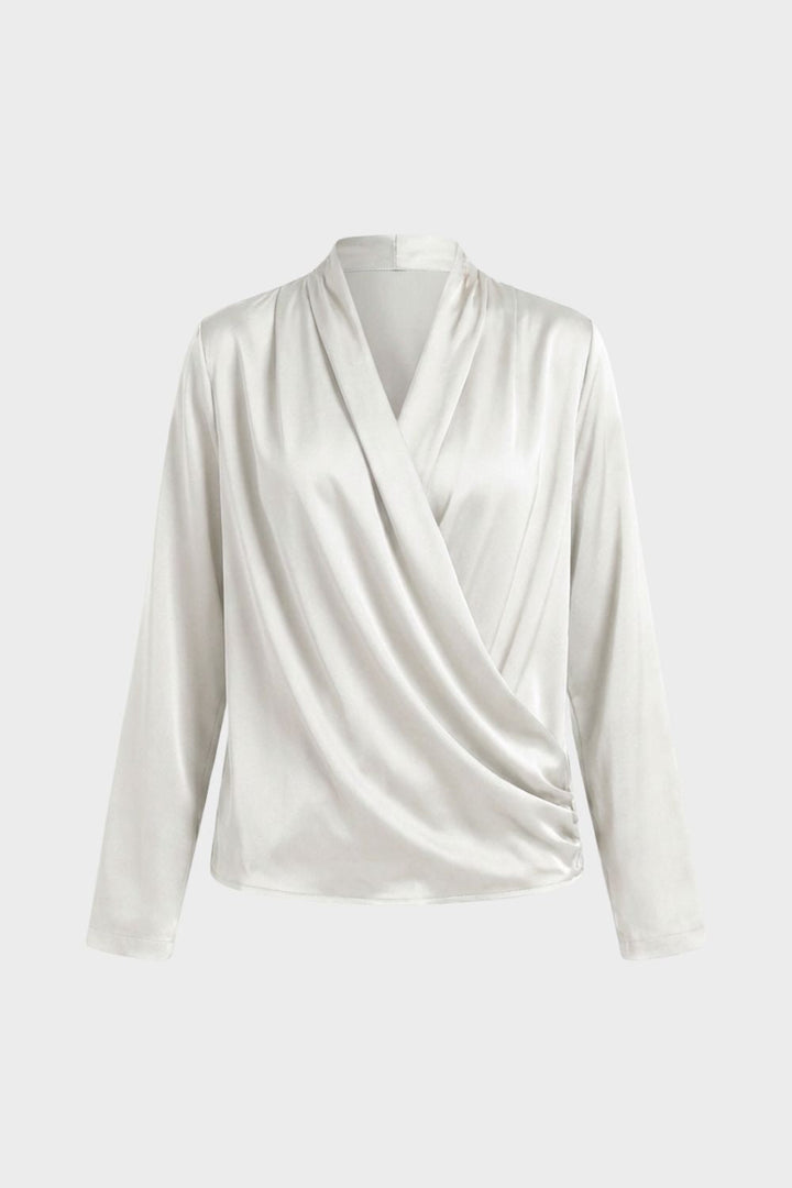 Damen Wickelbluse mit V-Ausschnitt und Langarm