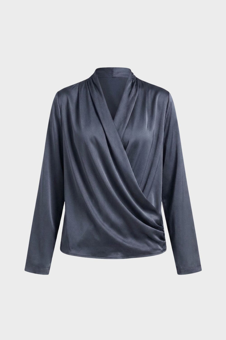 Damen Wickelbluse mit V-Ausschnitt und Langarm