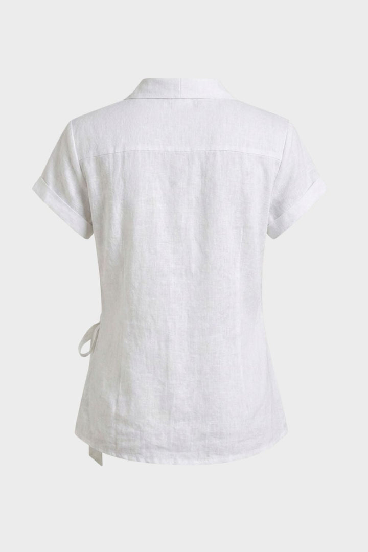 Damen Wickelbluse | V-Ausschnitt Kurzarm – Detail-Ansicht