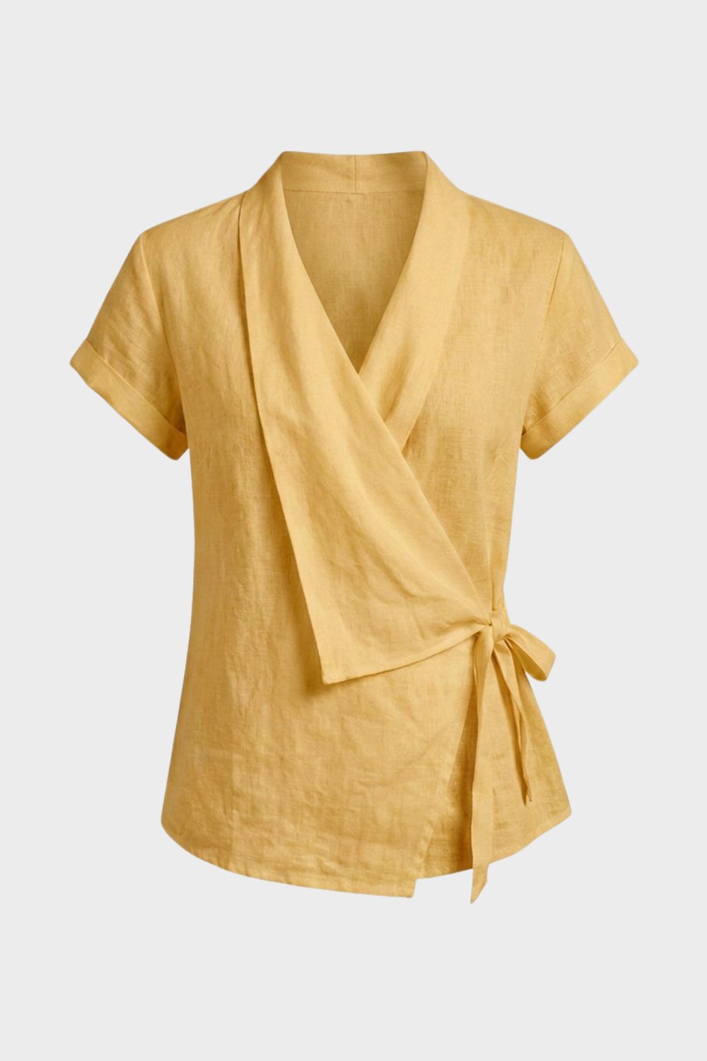 Damen Wickelbluse | V-Ausschnitt Kurzarm – Material-Detail