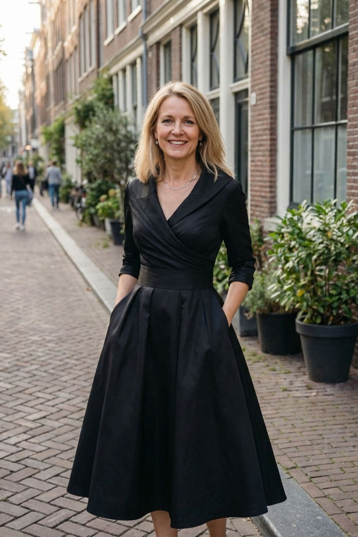 Damen Wickelkleid in A-Linie mit 3/4-Ärmeln