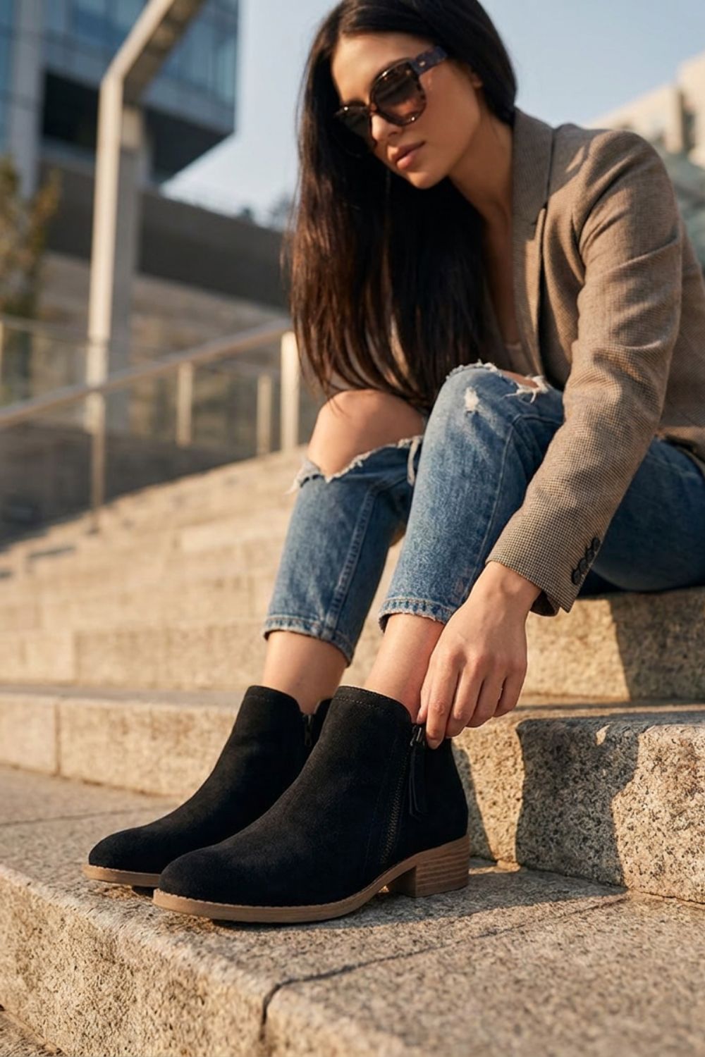 Damen Wildleder Stiefeletten | Blockabsatz