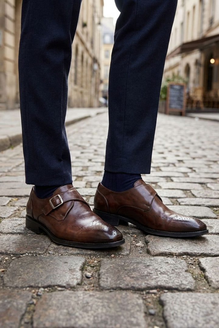 Herren-Anzugschuhe mit Monk-Strap-Verschluss, flaches Profil | Monk-Strap