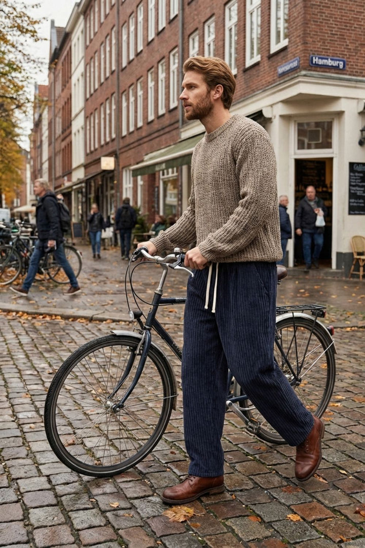 Herren Cordhose mit Gummibund und weitem Bein