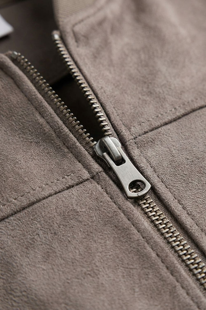 Herren Lederjacke mit Reißverschluss und Stehkragen