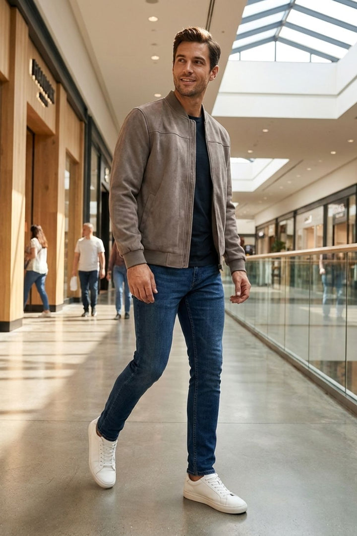 Herren Lederjacke mit Reißverschluss und Stehkragen