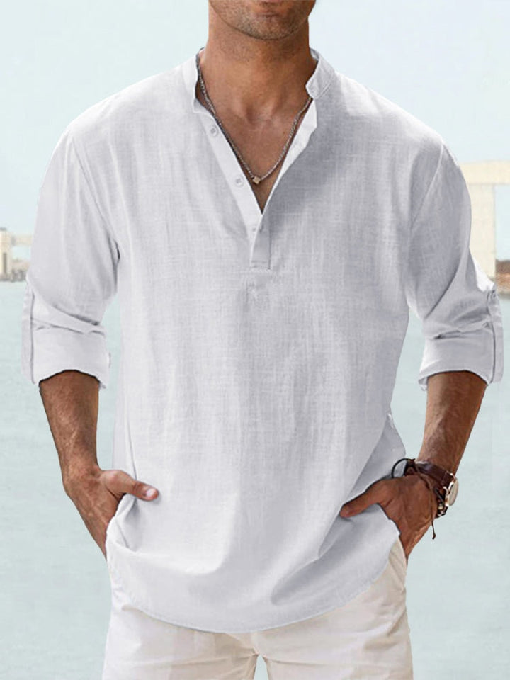 Herren Leinenhemd – Langarm Stand – Lifestyle-Look