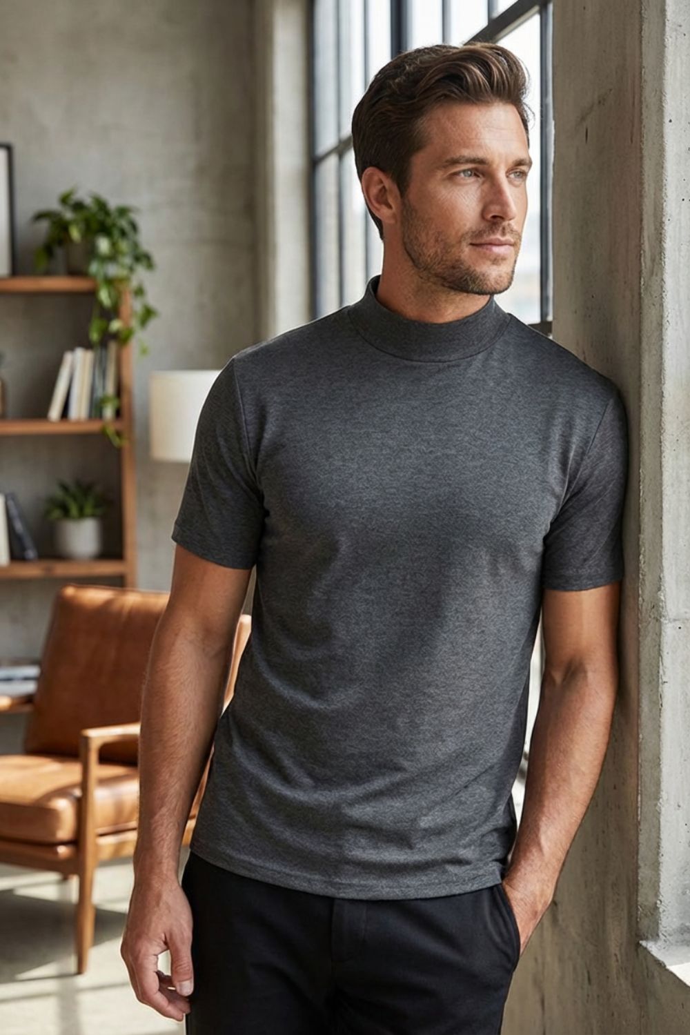 Herren Mock-Neck Tee – Fitted – Sicht von oben