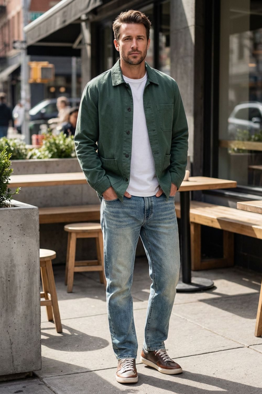Herren Straight Jeans – Washed – Tragestil-Beispiel
