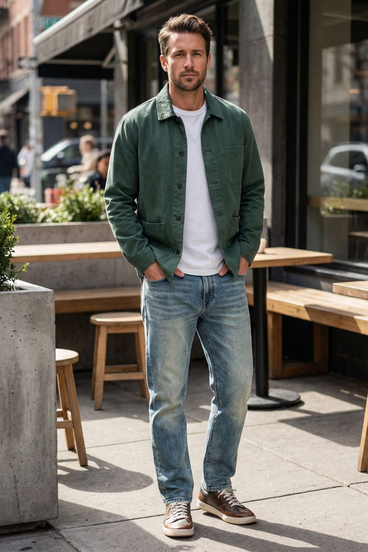 Herren Straight Jeans – Washed – Tragestil-Beispiel