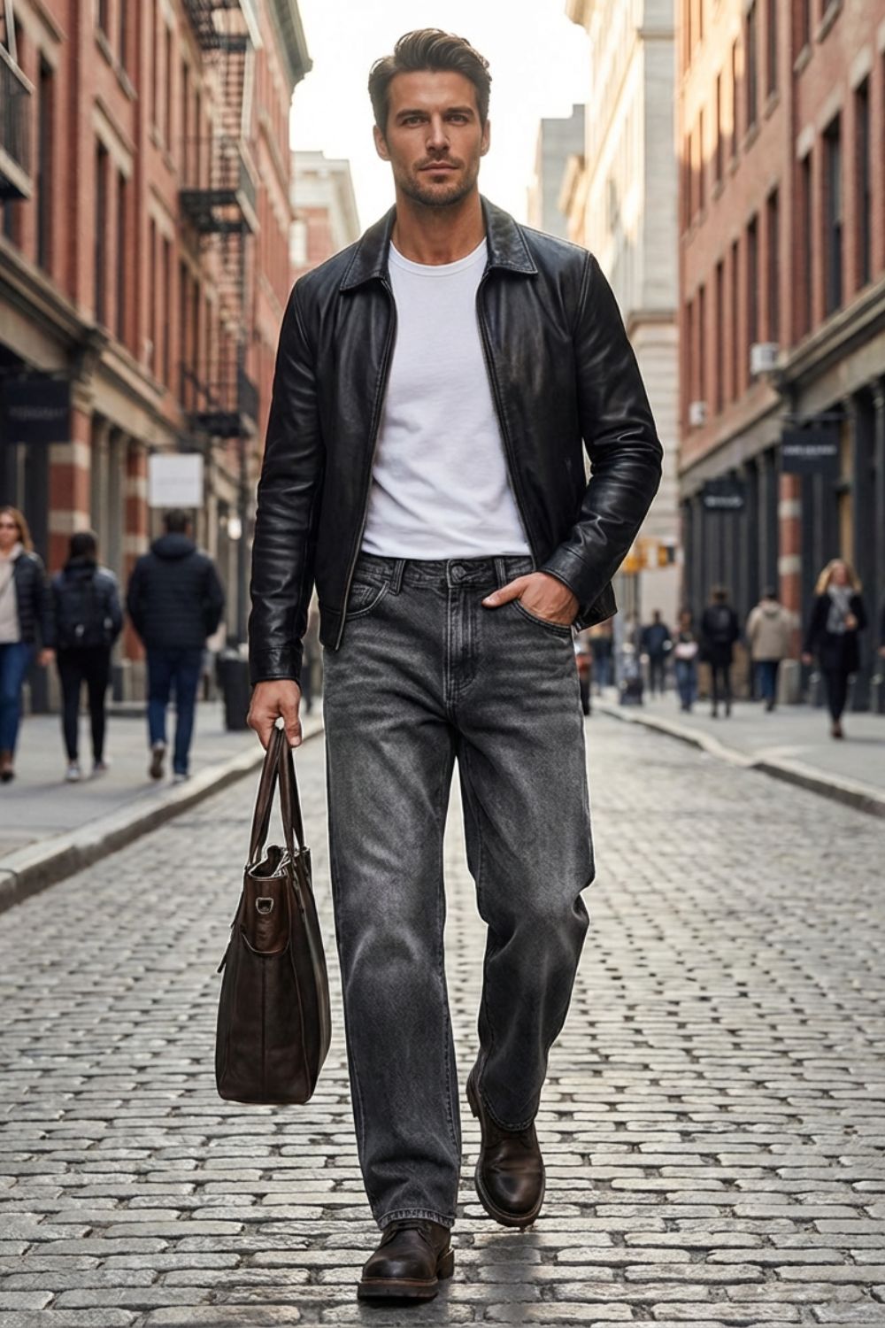 Herren Straight Jeans – Washed – Side-Profile