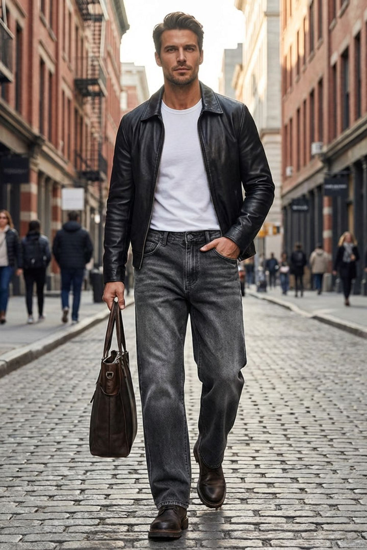Herren Straight Jeans – Washed – Side-Profile