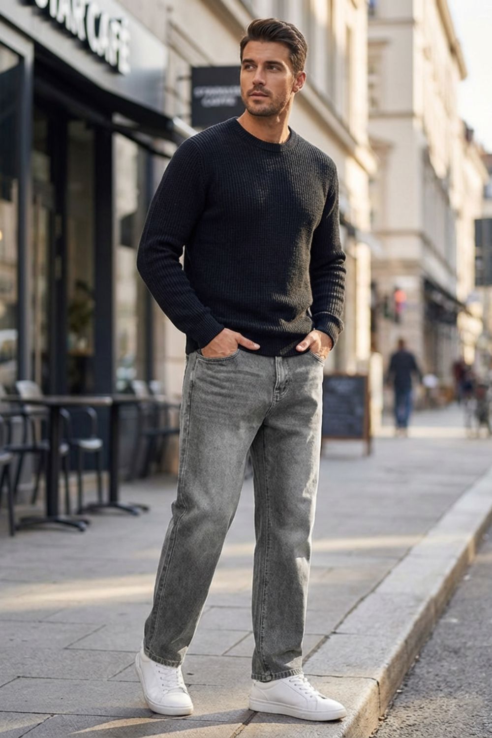 Herren Straight Jeans – Washed – Sicht von oben