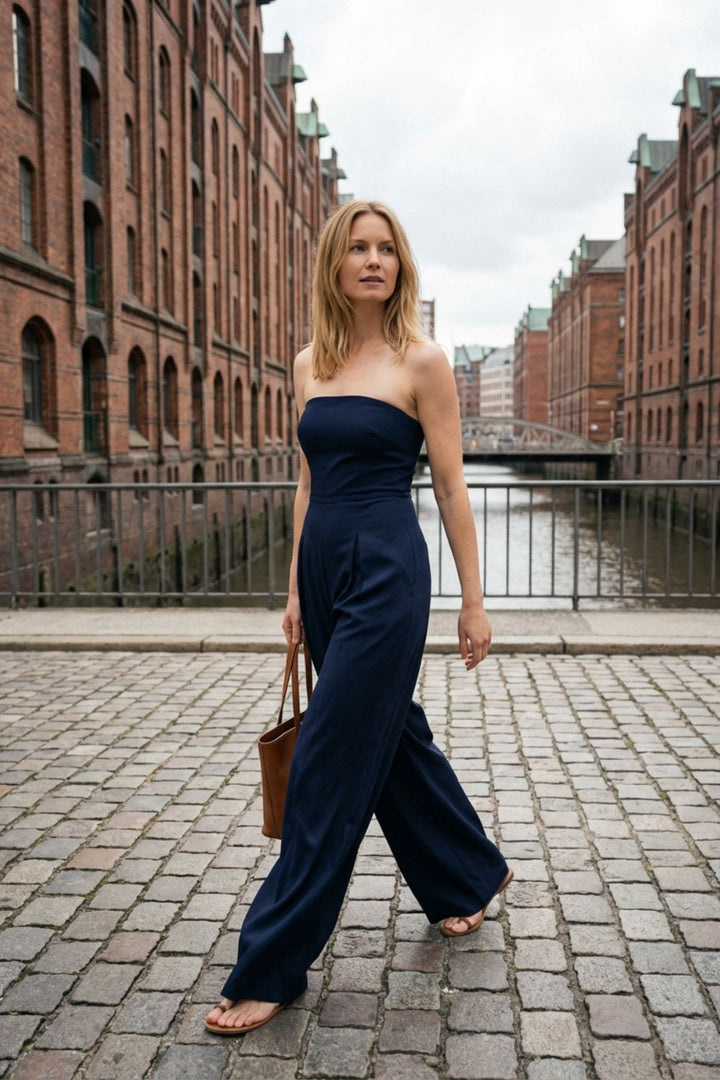Jumpsuit Damen Bandeau mit weitem Bein