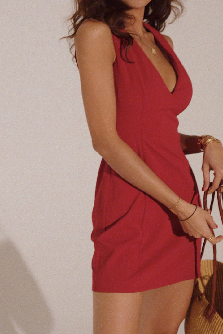 Kleid Damen A Linien Kleid mit V Ausschnitt
