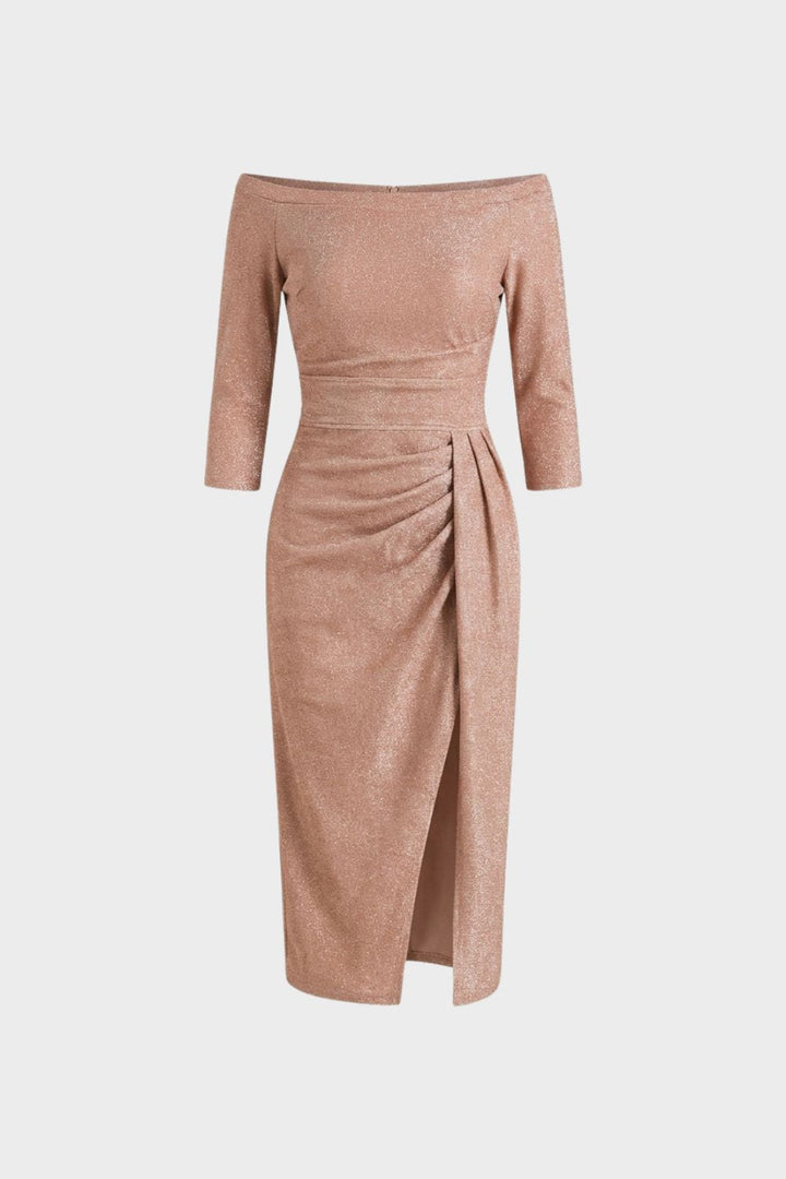 Kleid Damen Midikleid mit U-Boot-Ausschnitt und Drapierung