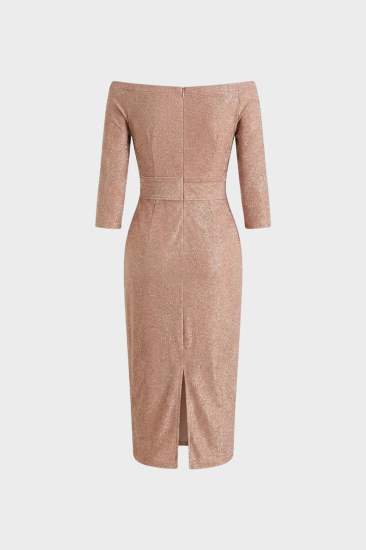 Kleid Damen Midikleid mit U-Boot-Ausschnitt und Drapierung