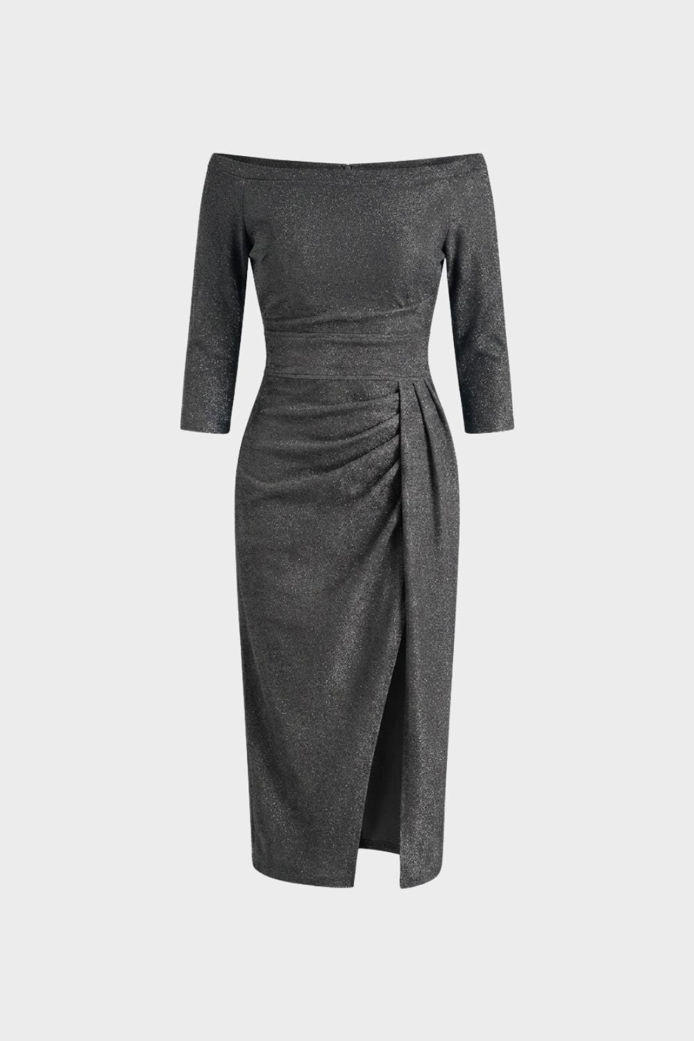 Kleid Damen Midikleid mit U-Boot-Ausschnitt und Drapierung