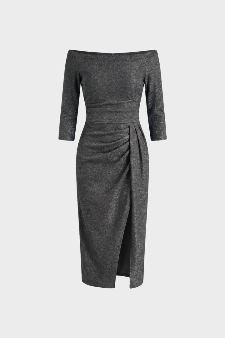 Kleid Damen Midikleid mit U-Boot-Ausschnitt und Drapierung
