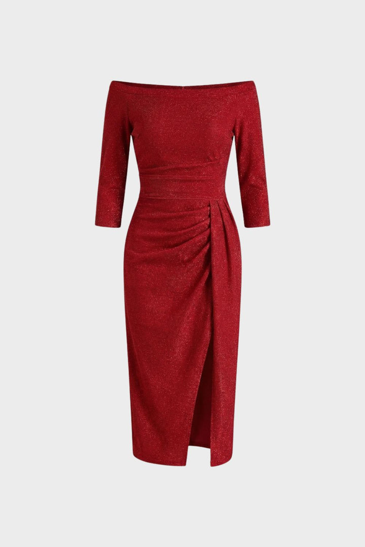 Kleid Damen Midikleid mit U-Boot-Ausschnitt und Drapierung